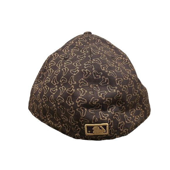 MLB Boston Red Sox Brown Logo Print Baseball Cap Sz 7 5/8 Fitted Hat Unique - Picture 3 of 8